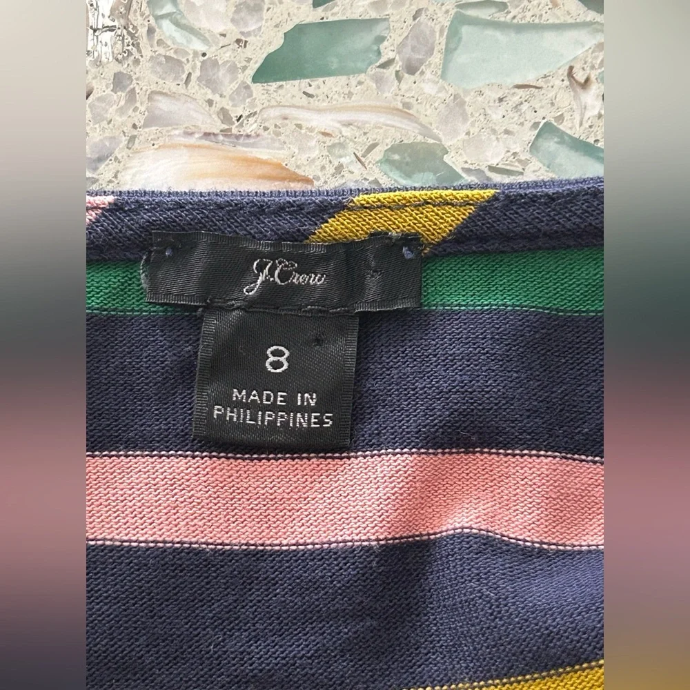J.CREW Long Sleeve Multicolor striped Midi Dress Sz 8 M Nautical Preppy Spring